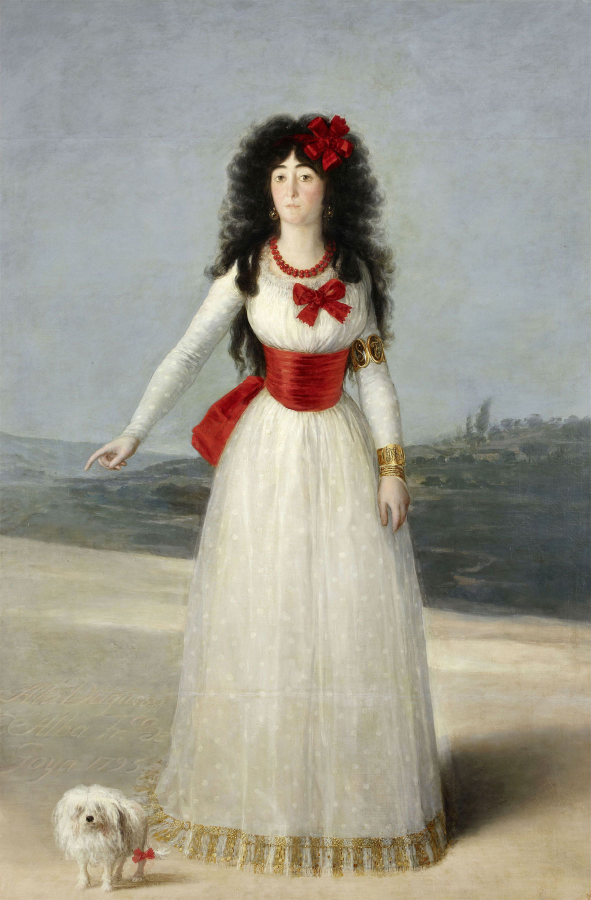 Francisco Goya, Doña María del Pilar Teresa Cayetana de Silva Álvarez de Toledo, XIII duquesa de Alba (1795; olio su tela, 192 x 128 cm; Madrid, Fundación Casa de Alba, Palacio de Liria)
 Francisco Goya, Doña María del Pilar Teresa Cayetana de Silva Álvarez de Toledo, XIII duquesa de Alba (1795; olio su tela, 192 x 128 cm; Madrid, Fundación Casa de Alba, Palacio de Liria)