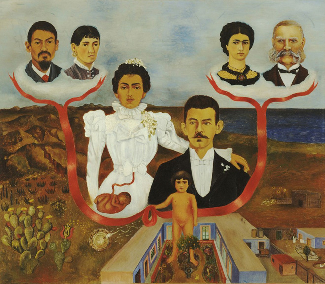 Frida Kahlo, I miei nonni, i miei genitori e io (1936; olio e tempera su metallo, 30 x 34 cm; New York, MoMA)
