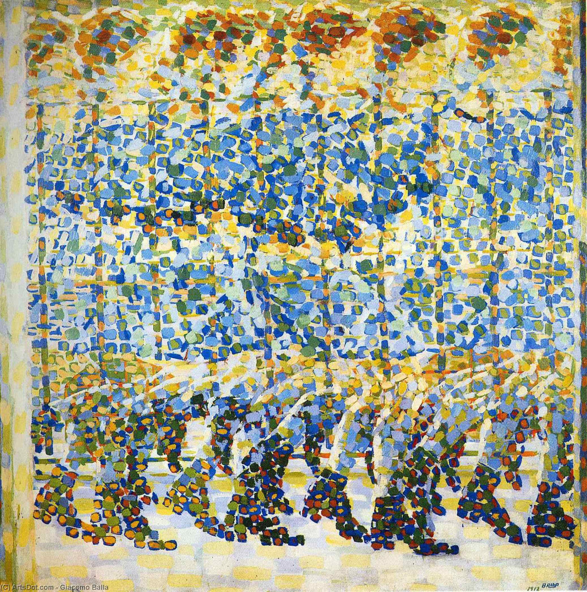 Giacomo Balla, Ragazza che corre sul balcone (1912; olio su tela, 125 x 125 cm; Milano, Museo del Novecento)
