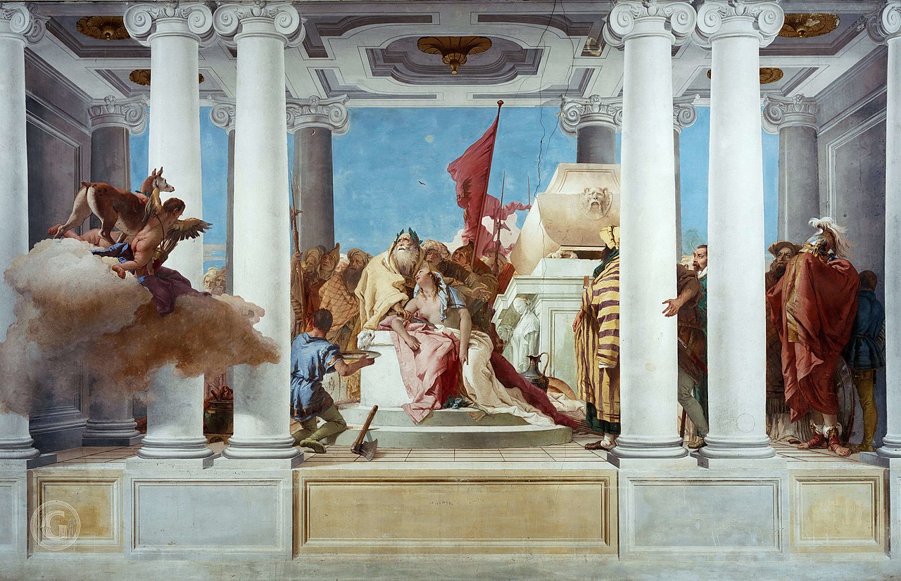 Giambattista Tiepolo, Sacrificio di Ifigenia (1757; affresco, 350 x 700 cm; Vicenza, Villa Valmarana ai Nani)
