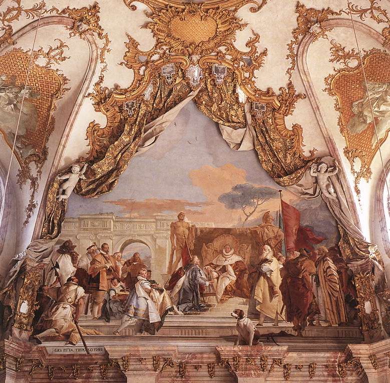 Giambattista Tiepolo, L'investitura di Aroldo (1752-1753; affresco, 400 x 500 cm; Würzburg, Residenza)
