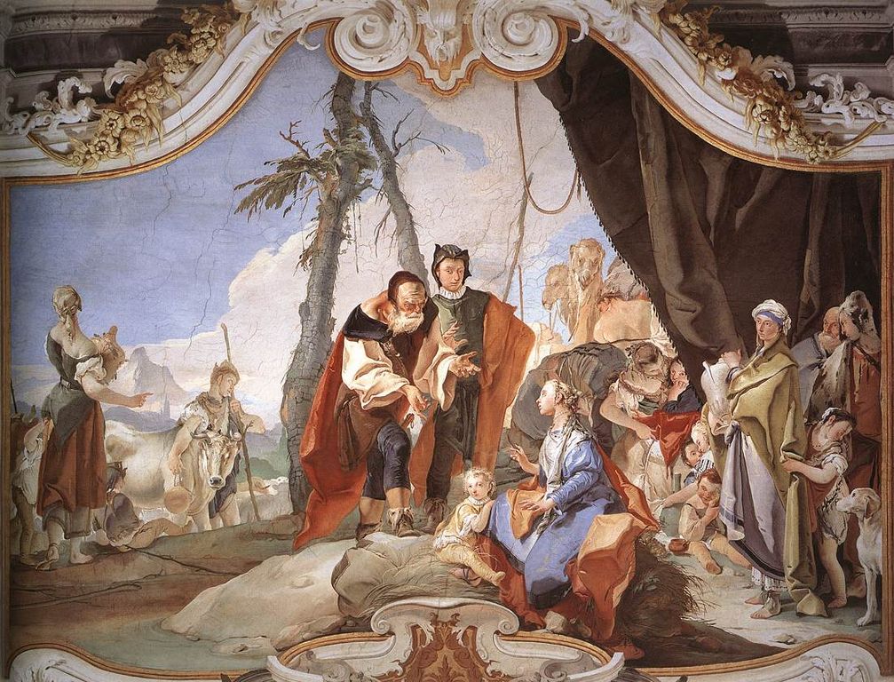 Giambattista Tiepolo, Rachele nasconde gli idoli (1726-1729; affresco, 500 x 400 cm; Udine, Palazzo Patriarcale)
