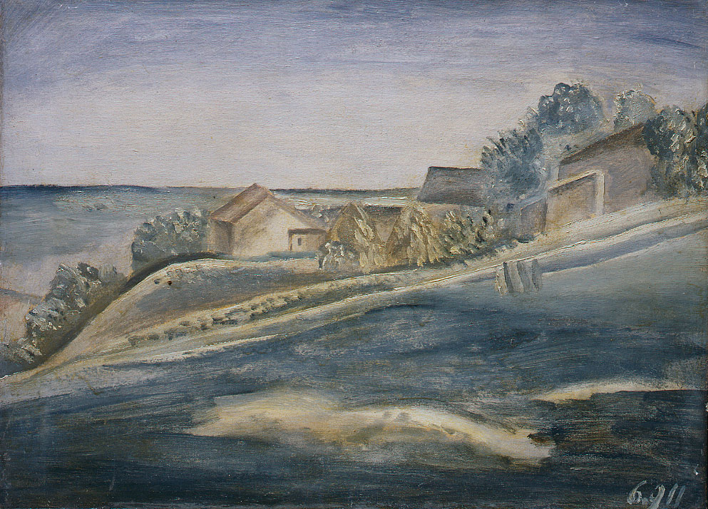 Giorgio Morandi, Paesaggio (1911; olio su cartone telato, 37,5 x 52 cm; Milano, Pinacoteca di Brera)
