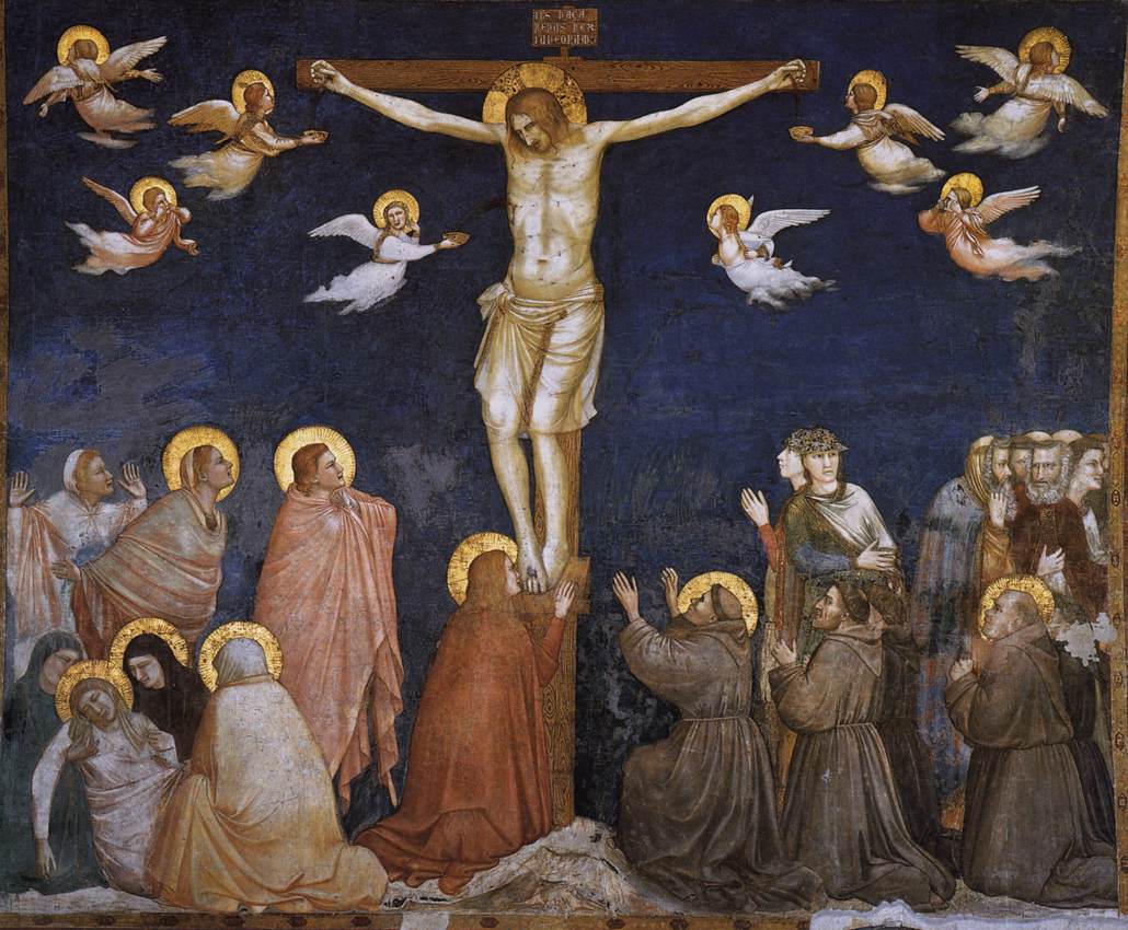 Giotto, Crocifissione con cinque francescani (1308-1310 circa; affresco; Assisi, Basilica inferiore)
