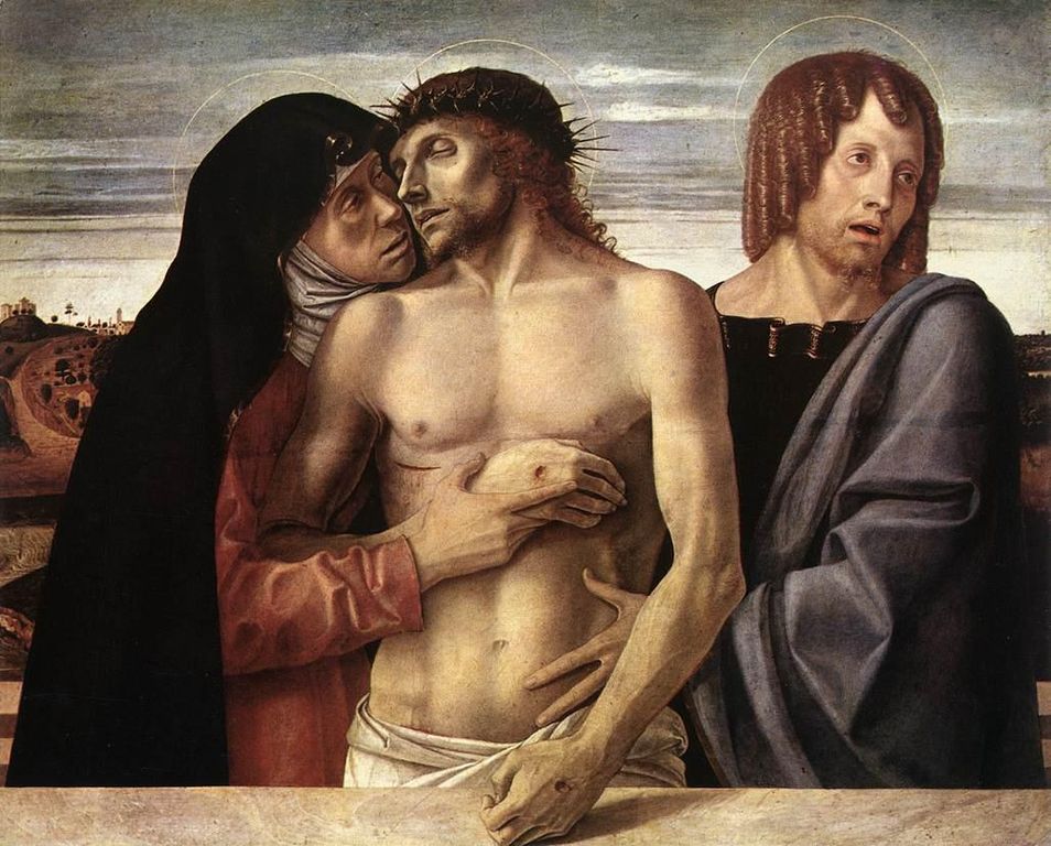Giovanni Bellini, Pietà (1460-1465; tempera su tavola, 86 x 107 cm; Milano, Pinacoteca di Brera)
