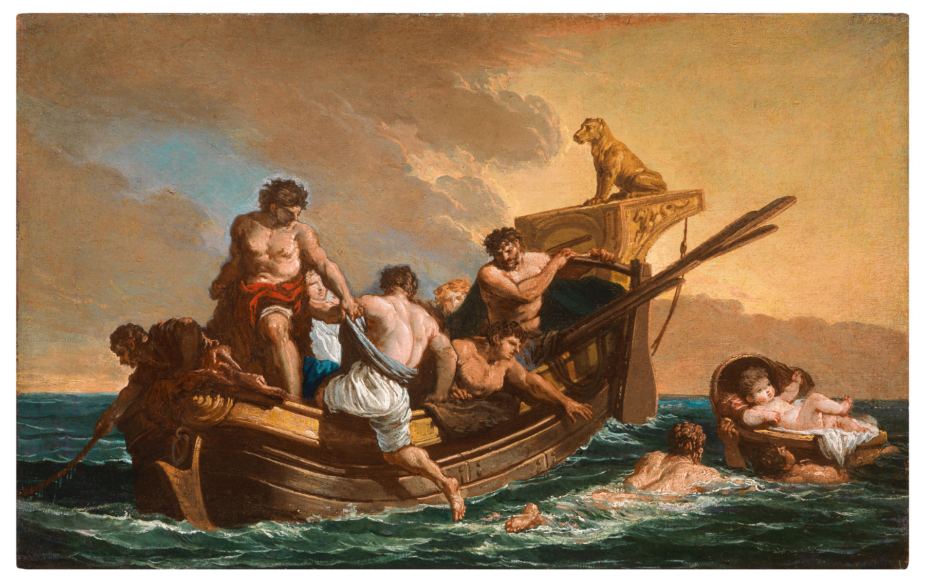 Giovanni Paolo Pannini, Salvataggio di un ragazzo in balia delle onde (olio su tela, 44 x 70,5 cm; Montecarlo di Monaco, Collezione privata)
