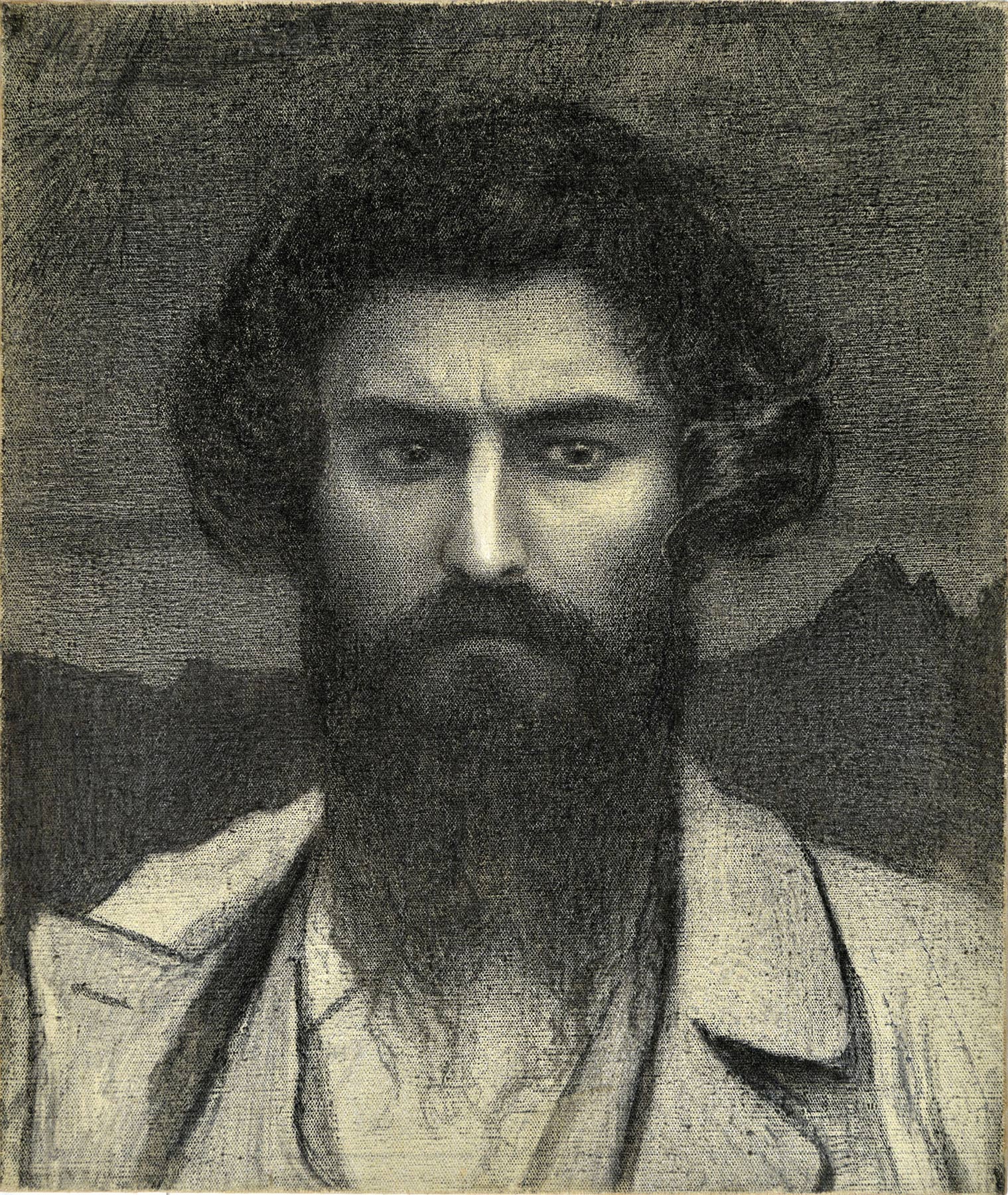 Giovanni Segantini, Autoritratto (1895; carboncino e tracce di polvere d’oro su tela; St. Moritz, Museo Segantini)
