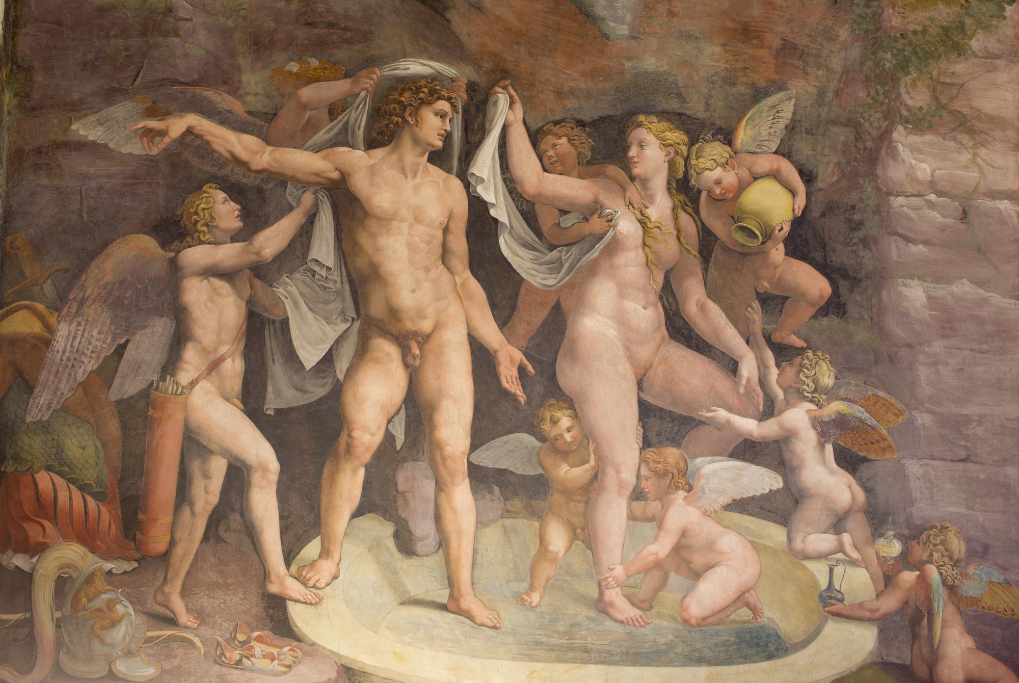 Giulio Romano e allievi, Il bagno di Marte e Venere (1527-1528; affresco; Mantova, Palazzo Te, Camera di Amore e Psiche). Foto: Gian Maria Pontiroli © Fondazione Palazzo Te
 Giulio Romano e allievi, Il bagno di Marte e Venere (1527-1528; affresco; Mantova, Palazzo Te, Camera di Amore e Psiche). Foto: Gian Maria Pontiroli © Fondazione Palazzo Te