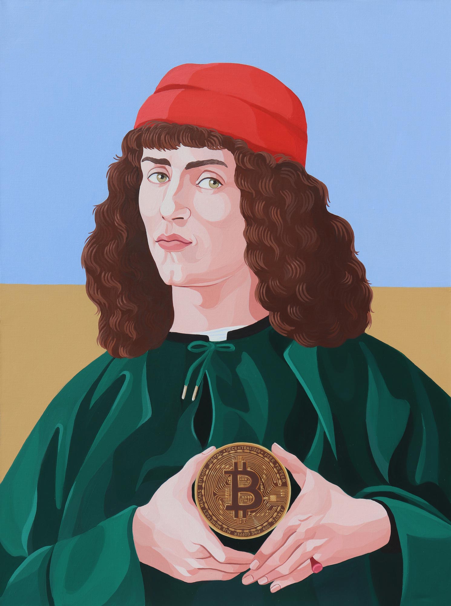 Giuseppe Veneziano, Criptovaluta (2021; acrilico su tela, 80 x 60 cm)
