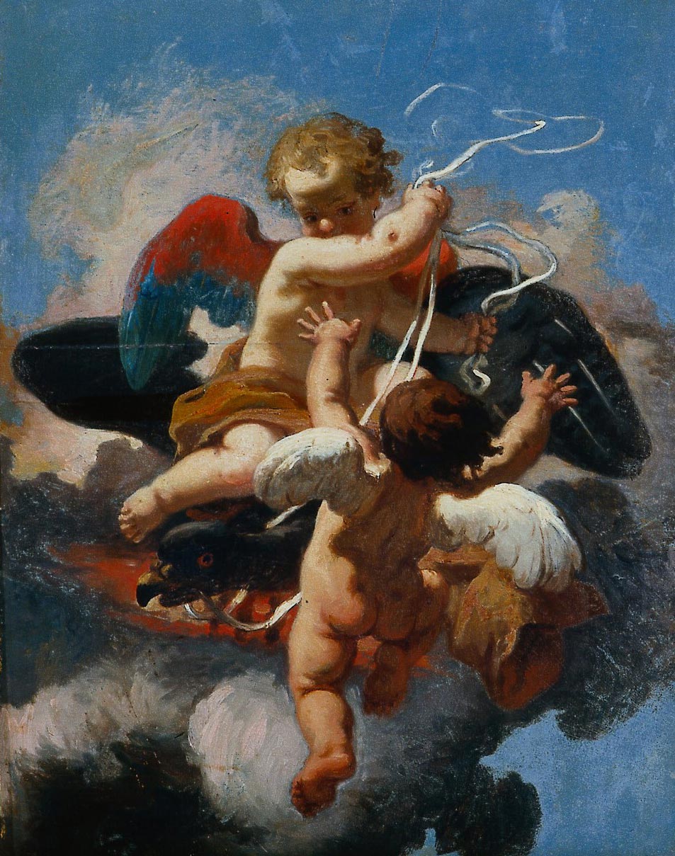 Jean Boulanger, Due putti che giocano con unÂ’aquila (olio su tavola, 58 x 39,5 cm; Modena, Museo Civico dÂ’Arte, inv. 39)
