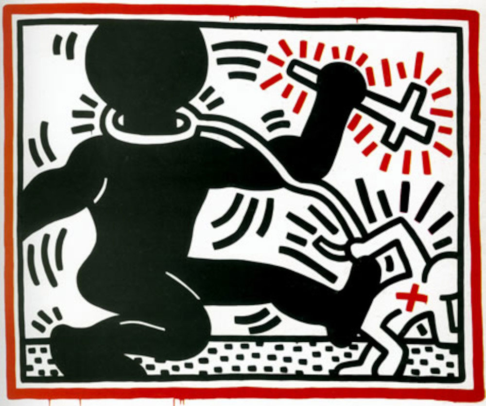 Keith Haring, Senza titolo (1984; acrilico su tela, 305 x 366 cm; New York, The Keith Haring Foundation)
