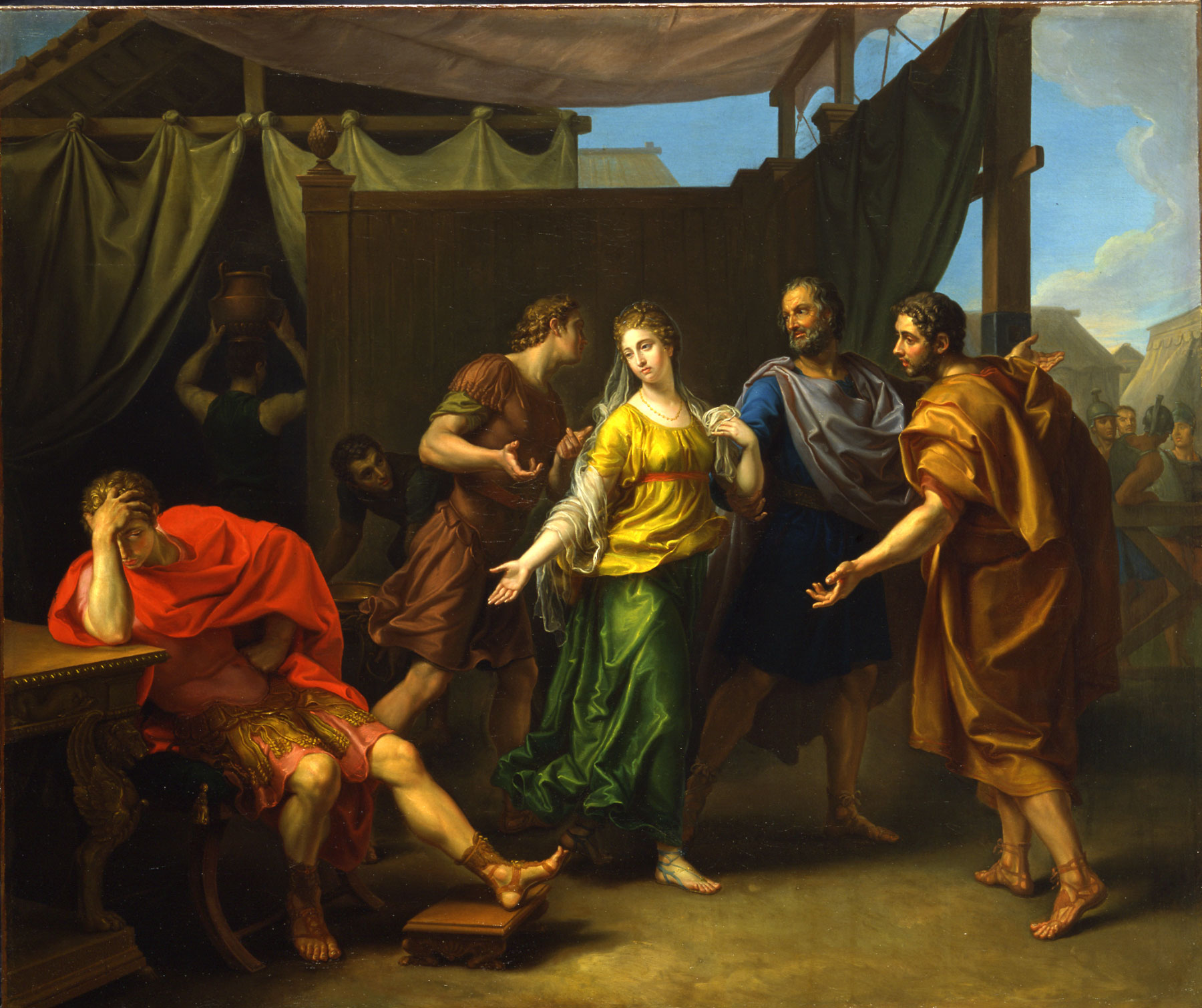 Laurent Pe?cheux, Achille, Briseide e Agamennone (olio su tela, 110 x 135 cm; Torino, Collezione Guido Monero)
