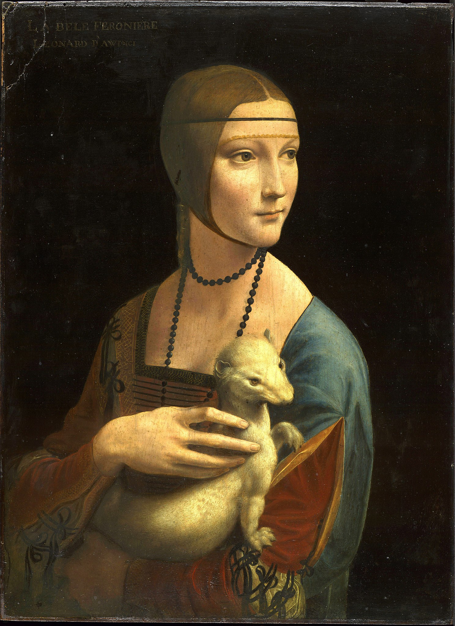 Leonardo da Vinci, Dama con l'ermellino (1490 circa; olio su tavola, 54,8 x 40,3 cm; Cracovia, Museo Czartoryski)
