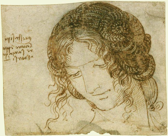 Leonardo da Vinci, Studio per la testa di Leda (1505-1506 circa; penna e inchiostro, 92 x 112 mm; Windsor, Royal Collection, inv. RCIN 912515)
 Leonardo da Vinci, Studio per la testa di Leda (1505-1506 circa; penna e inchiostro, 92 x 112 mm; Windsor, Royal Collection, inv. RCIN 912515)