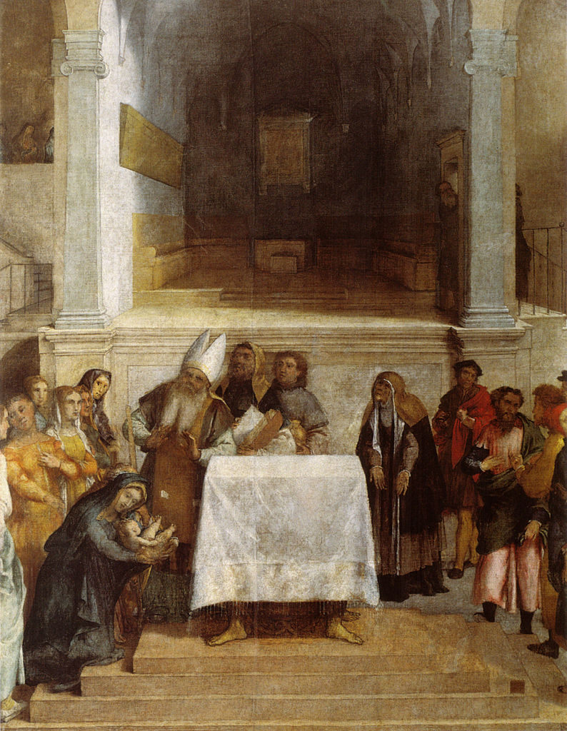 Lorenzo Lotto, Presentazione al Tempio (1552-1556; olio su tela, 172 x 136,5 cm; Loreto, Museo pinacoteca della Santa Casa)
 Lorenzo Lotto, Presentazione al Tempio (1552-1556; olio su tela, 172 x 136,5 cm; Loreto, Museo pinacoteca della Santa Casa)