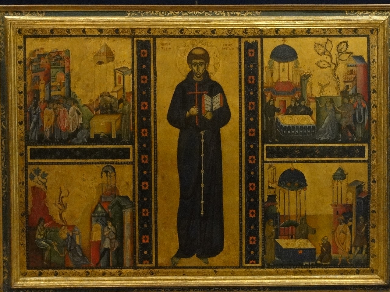 Master of the Treasure of St. Francis, St. Francis and Four of His Miracles (ca. 1250-1260; Assisi, Museum of the Treasure of the Basilica of St. Francis)