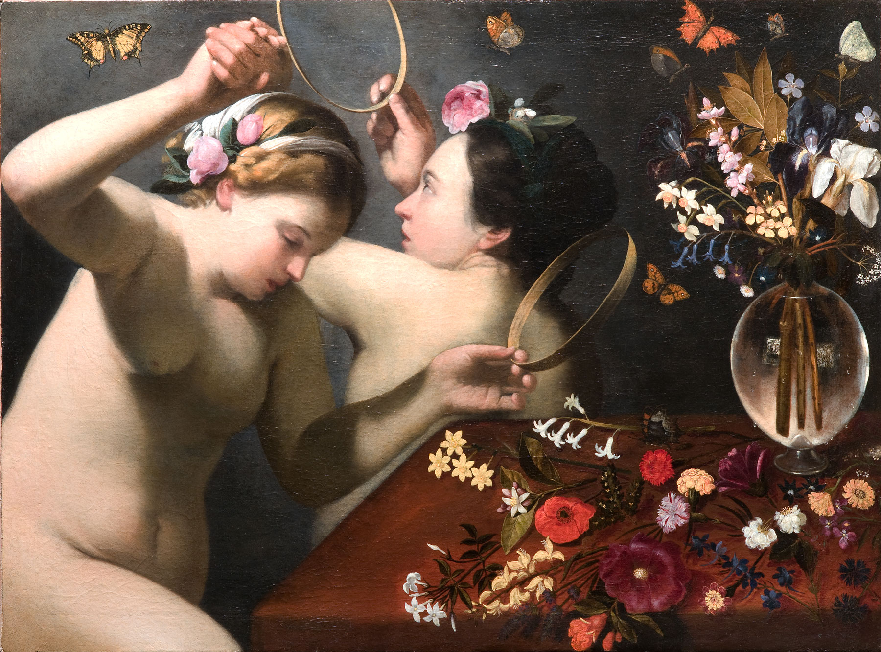 Maestro della natura morta di Hartford e Carlo Saraceni, Allegoria della Primavera (ante 1607; olio su tela, 74,5 x 97,5 cm; Collezione privata)
