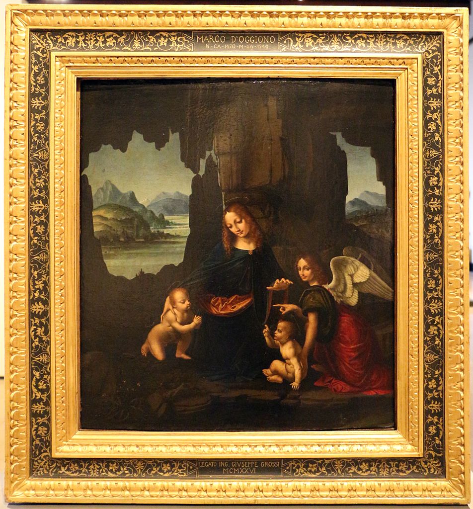 Marco d'Oggiono, Madonna and Child, St. John and the Angel (c. 1510; tempera and oil on panel, 54 x 48.5 cm; Milan, Castello Sforzesco)