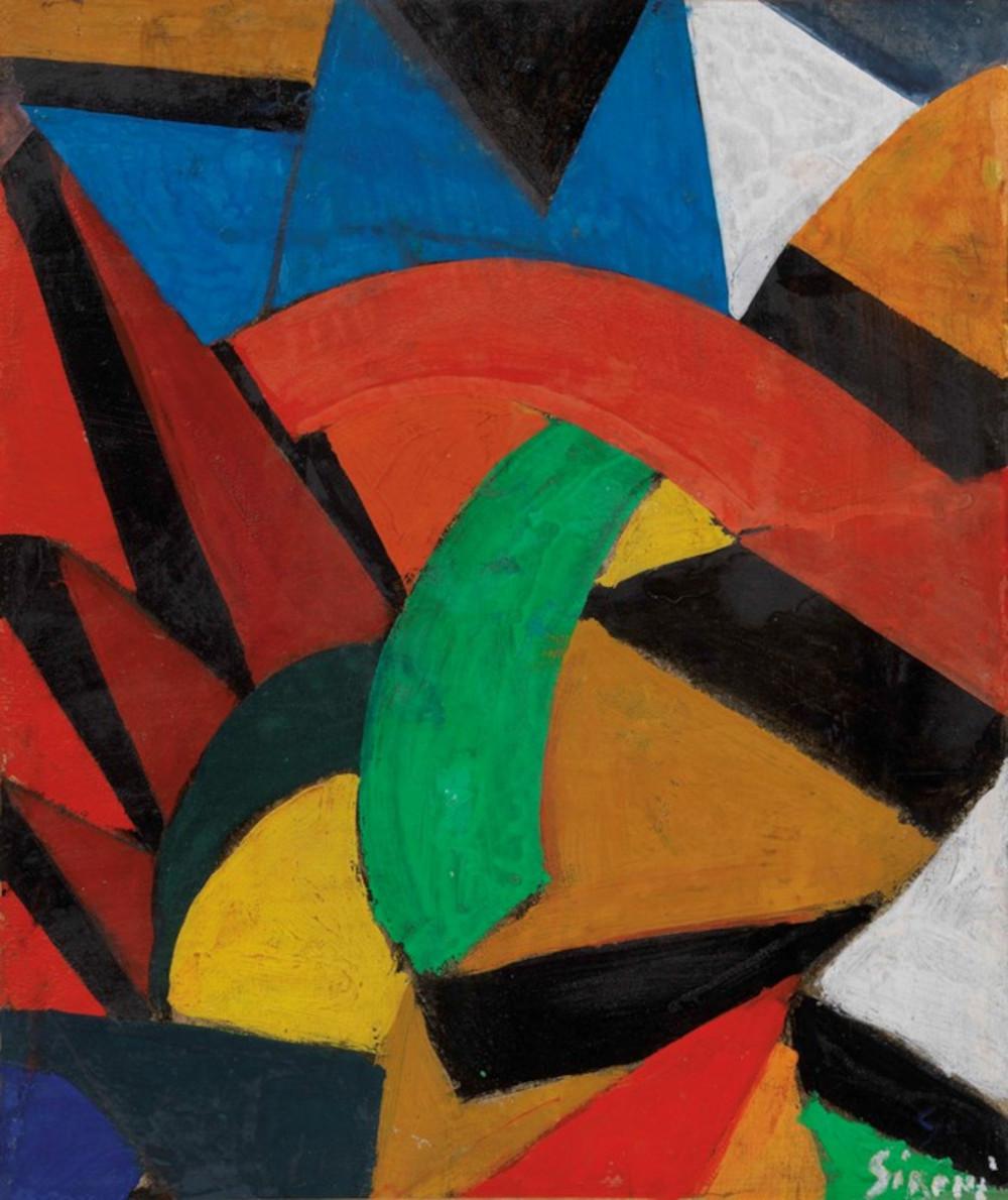 Mario Sironi, Composizione futurista (1915 circa; olio e matita grassa su carta applicata su tela, 28 x 23,7 cm; associazione per il Patrocinio e la Promozione della Figura e dell’Opera di Mario Sironi)
 Mario Sironi, Composizione futurista (1915 circa; olio e matita grassa su carta applicata su tela, 28 x 23,7 cm; associazione per il Patrocinio e la Promozione della Figura e dell’Opera di Mario Sironi)