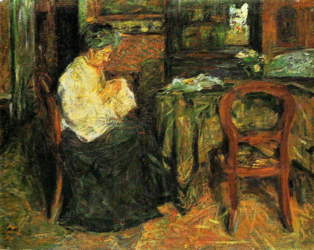 Mario Sironi, Interno con la madre che cuce (1905 – 06; olio su tela, 52 x 70 cm; Collezione privata)
 Mario Sironi, Interno con la madre che cuce (1905 – 06; olio su tela, 52 x 70 cm; Collezione privata)