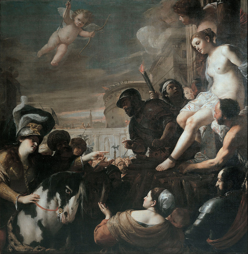 Mattia Preti, Clorinda libera Olindo e Sofronia dal rogo (1646 circa; olio su tela, 248 x 245 cm; Genova, Musei di Strada Nuova, Palazzo Rosso)
