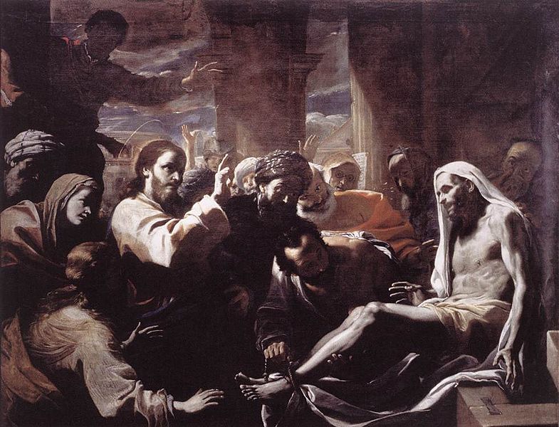 Mattia Preti, Resurrezione di Lazzaro (1650-1659; olio su tela, 202 x 260 cm; Roma, Galleria Nazionale d'Arte Antica di Palazzo Barberini)
