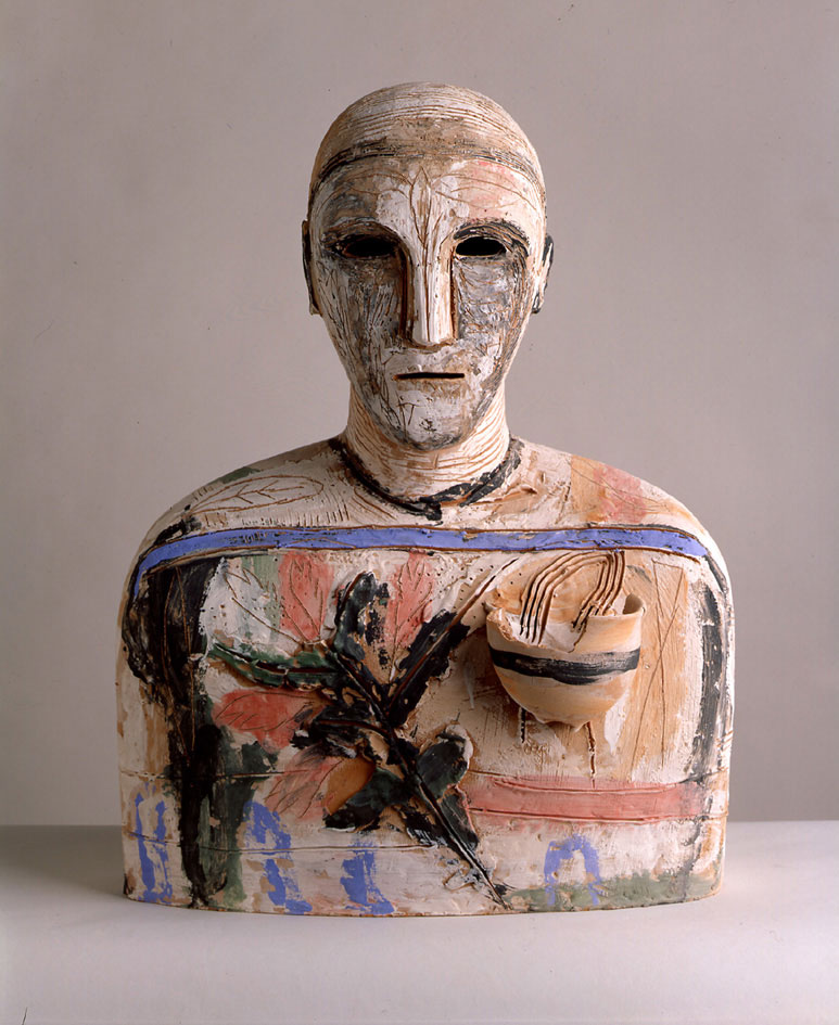 Mimmo Paladino, Senza titolo [Teorema] (1995; terracotta dipinta, 64,8 x 47,6 x 30,5 cm). Presentato da Galleria dello Scudo
