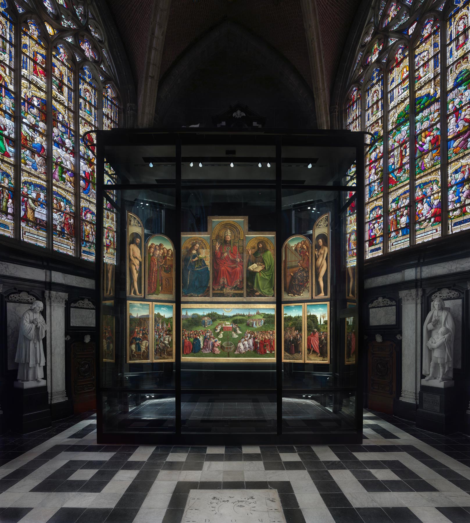 The Polyptych of the Mystic Lamb in the Visitor's Center of St. Bavon Cathedral.