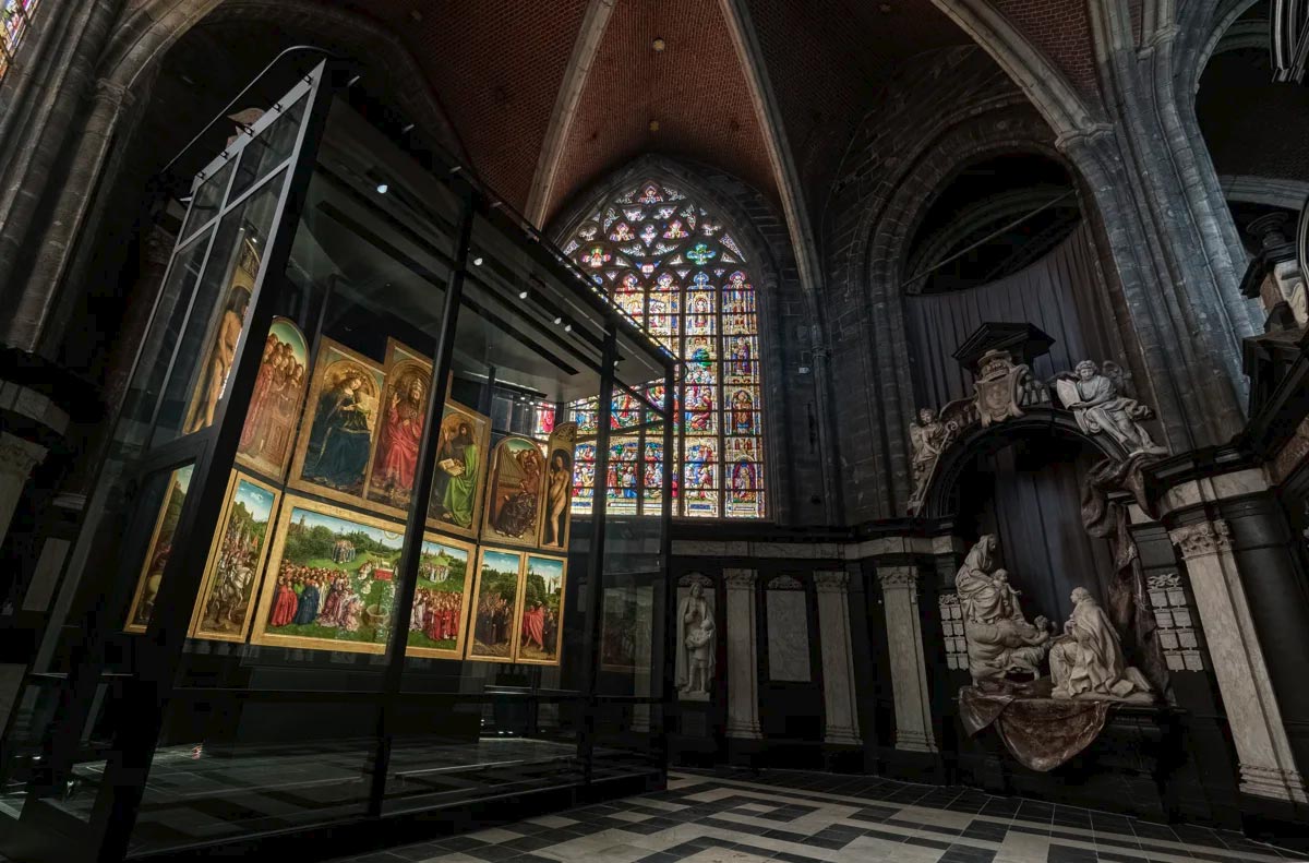 The Polyptych of the Mystic Lamb in the Visitor's Center of St. Bavon Cathedral.
