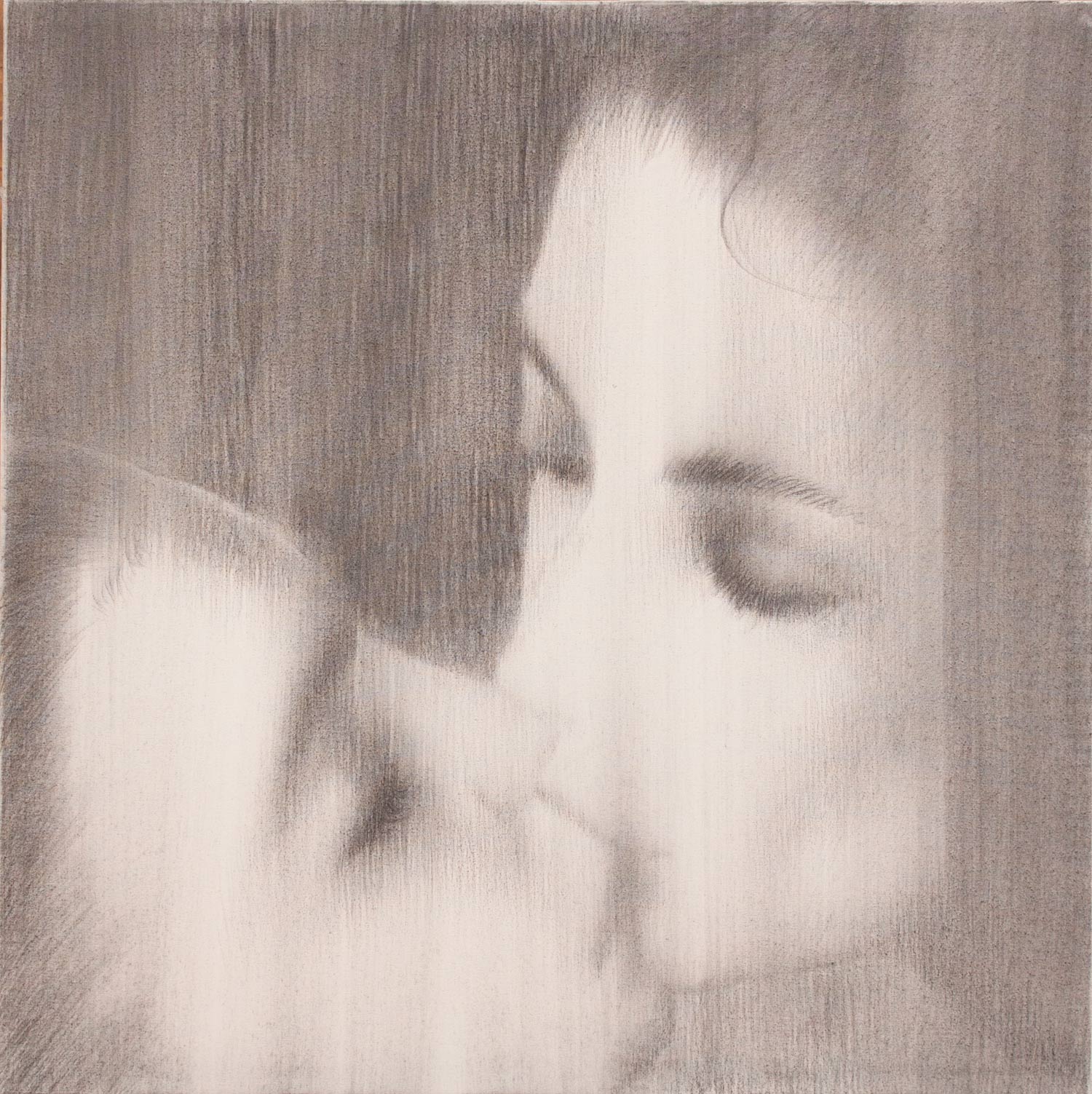 Omar Galliani, Baci rubati / Covid-19 #12 (2020; carboncino e grafite su tela, 60 x 60 cm)
