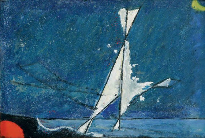 Osvaldo Licini, Notturno (1957; olio su carta applicata su tela, 19 x 28,5 cm; Lecce, Fondazione Biscozzi Rimbaud)
