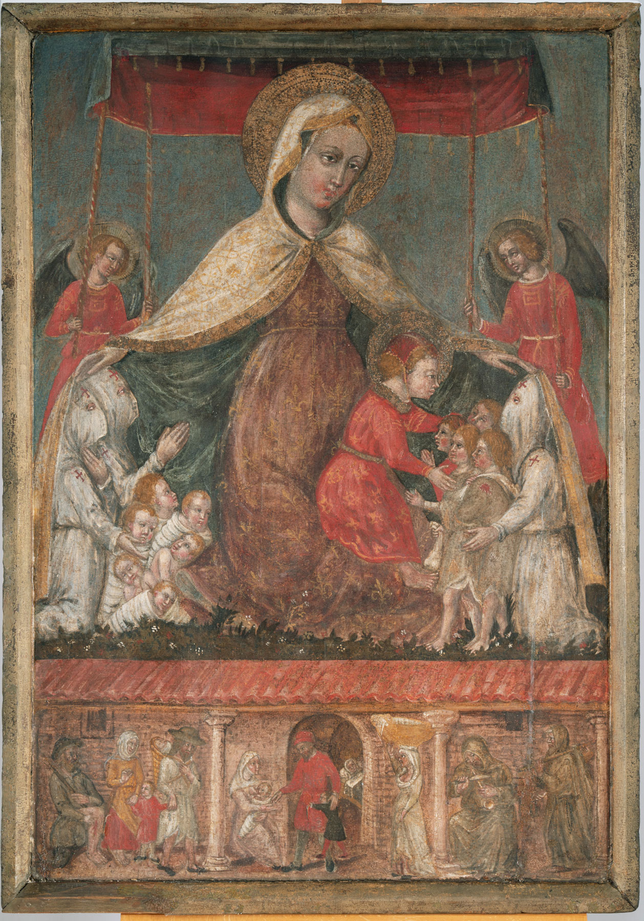 Jacopo Bedi, Madonna della Misericordia, battuti bianchi che presentano neonati morti prematuri e trovatelli; opere di carità presso la loggia di Santa Maria dei Bianchi (1465-1470 circa; tempera su tavola, 90 x 61 cm; Gubbio, Museo Civico di Palazzo dei Consoli)
 Jacopo Bedi, Madonna della Misericordia, battuti bianchi che presentano neonati morti prematuri e trovatelli; opere di carità presso la loggia di Santa Maria dei Bianchi (1465-1470 circa; tempera su tavola, 90 x 61 cm; Gubbio, Museo Civico di Palazzo dei Consoli)