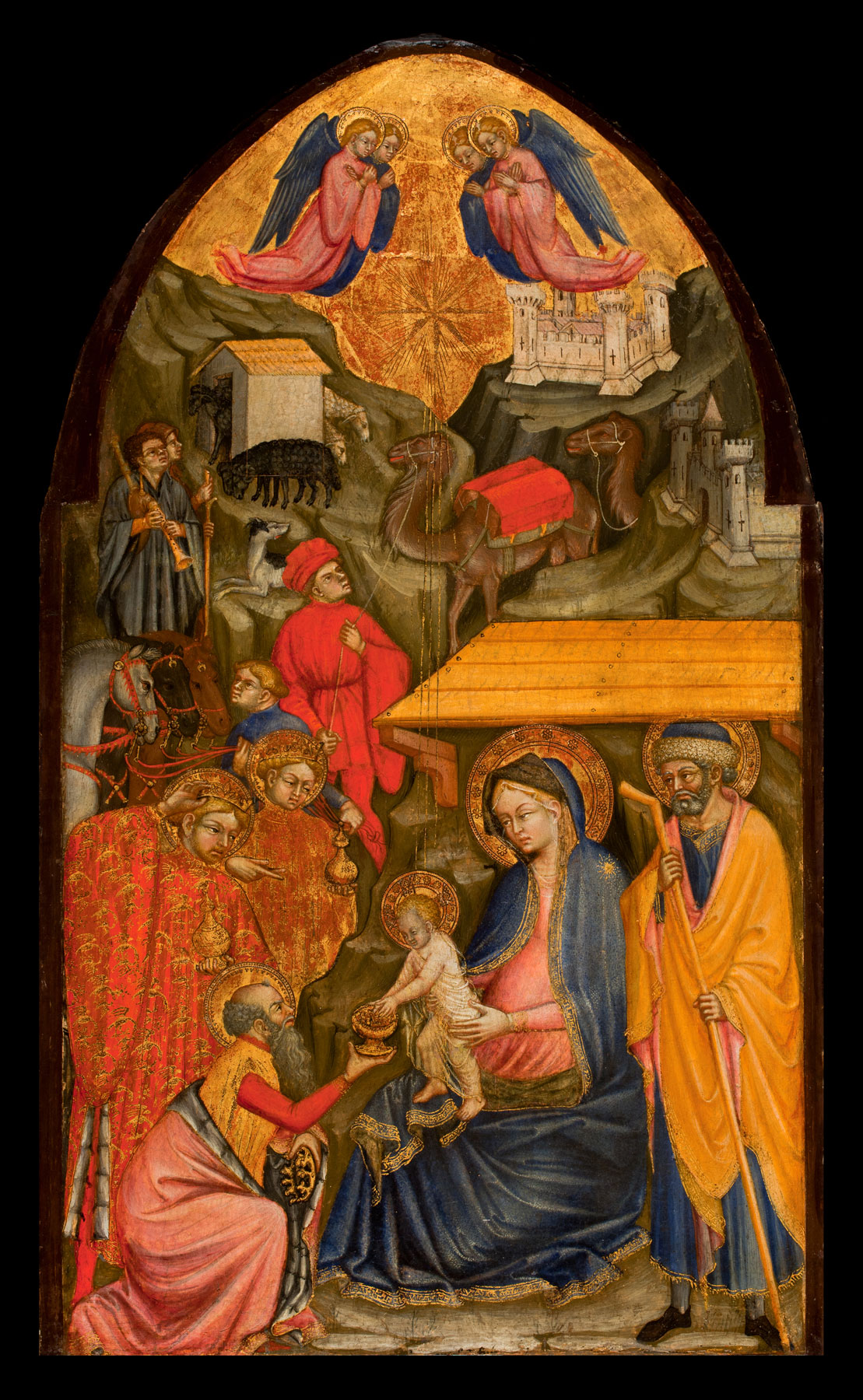 Ottaviano Nelli, Polittico francescano, Adorazione dei Magi, scomparto centrale (1423-1425 circa; tempera e oro su tavola, 81 x 46 cm; Worcester, Worcester Art Museum)
 Ottaviano Nelli, Polittico francescano, Adorazione dei Magi, scomparto centrale (1423-1425 circa; tempera e oro su tavola, 81 x 46 cm; Worcester, Worcester Art Museum)