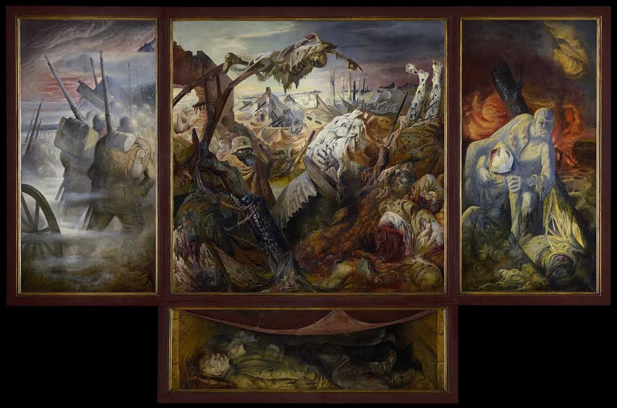 Otto Dix, Trittico della Guerra (1929-1932; olio su tela, pannello centrale 204 x 204 cm, panelli laterali 204 x 102 cm; Dresda, Galerie Neue Meister)
