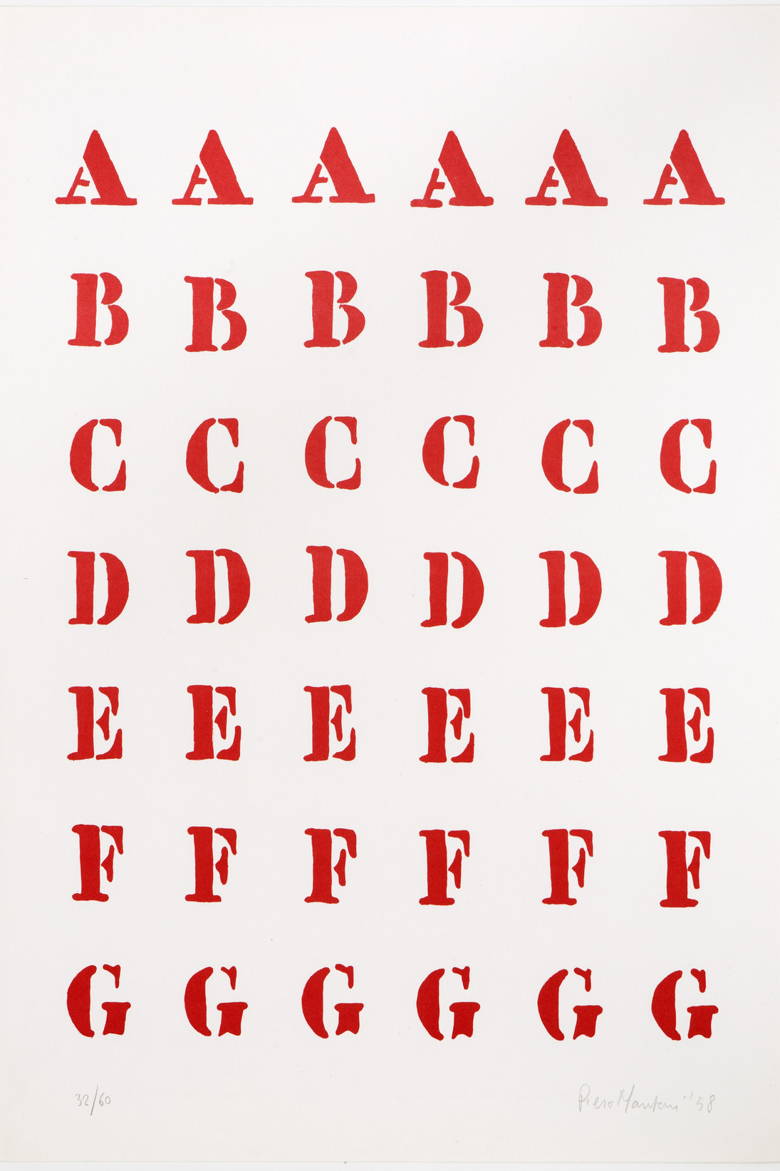 Piero Manzoni, Alfabeto (1958; fotolitografia, 50 x 35 cm)
