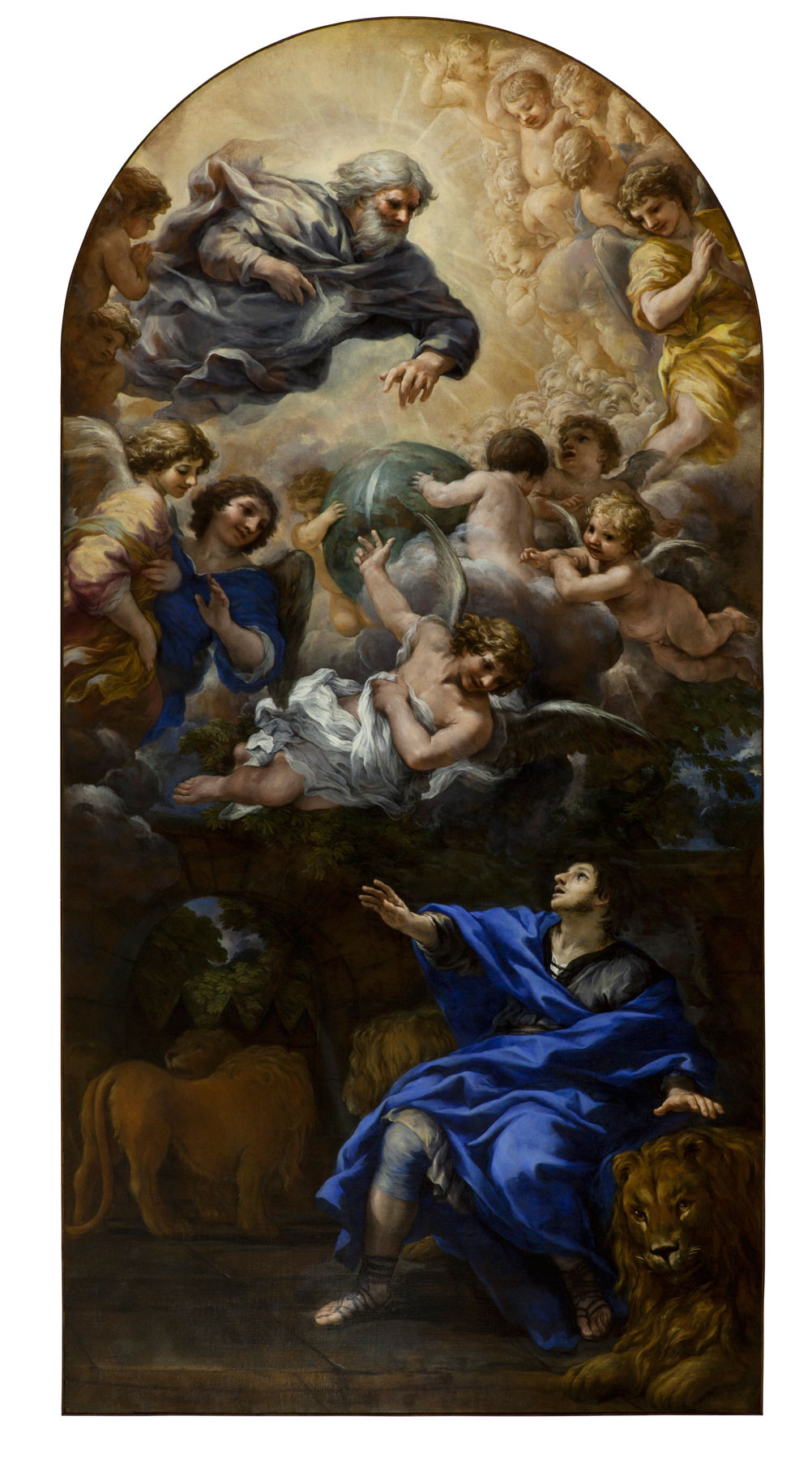 Pietro da Cortona, Daniele nella fossa dei leoni (1663-1664). © G.A.VE Archivio fotografico, foto prima e dopo il restauro di Marco Ambrosi, su concessione del Ministero della Cultura - Gallerie dell’Accademia di Venezia
