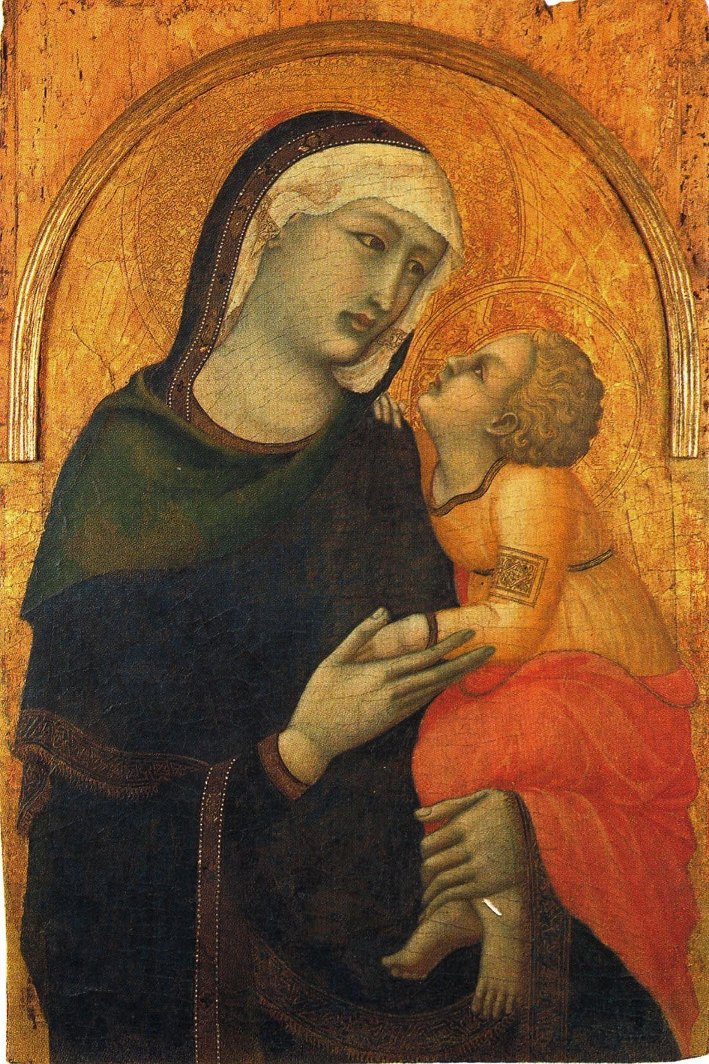 Pietro Lorenzetti, Madonna col Bambino (1315 circa; tempera e oro su tavola; Pienza, Museo Diocesano - Borgia Palace)