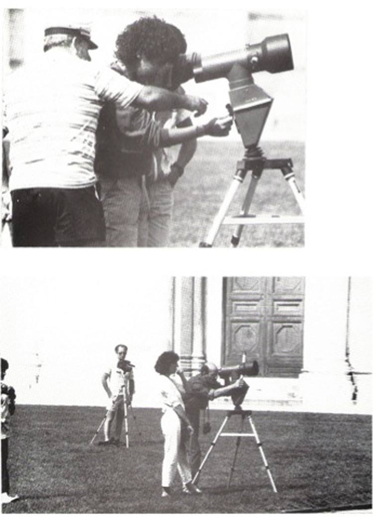 Pino Modica, Rilevatore estetico, intervento urbano, apparecchio con telecamera nascosta da cui viene tratto un video, 1985
