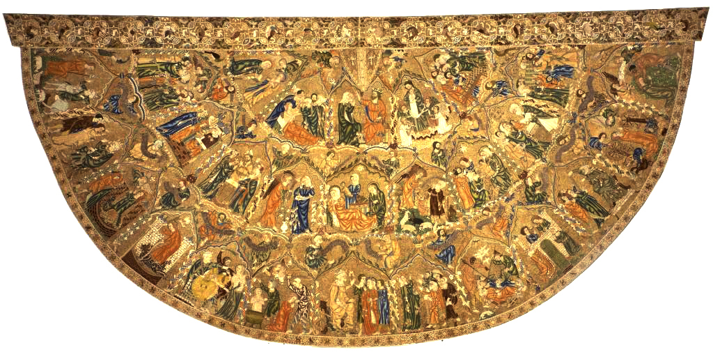 Manifattura inglese, Piviale di Pio II (1310-1330; opus anglicanum, lino ricamato con filo d’argento dorato e sete policrome; Pienza, Museo Diocesano - Borgia Palace)