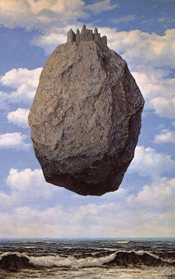 René Magritte, Il Castello dei Pirenei (1959; olio su tela, 200 x 145 cm; Gerusalemme, Museo d'Israele)
