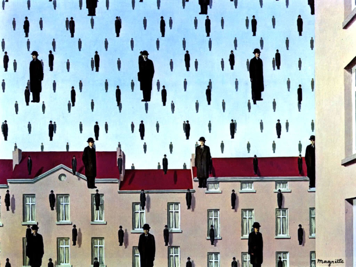 René Magritte, Golconda (1953; olio su tela, 81 x 100 cm; Houston, Menil Collection)
