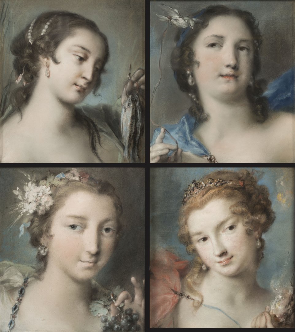 Rosalba Carriera, I quattro elementi (1741-1743; pastello su carta, 33,5 x 30 cm ciascuno; Roma, Galleria Corsini)
