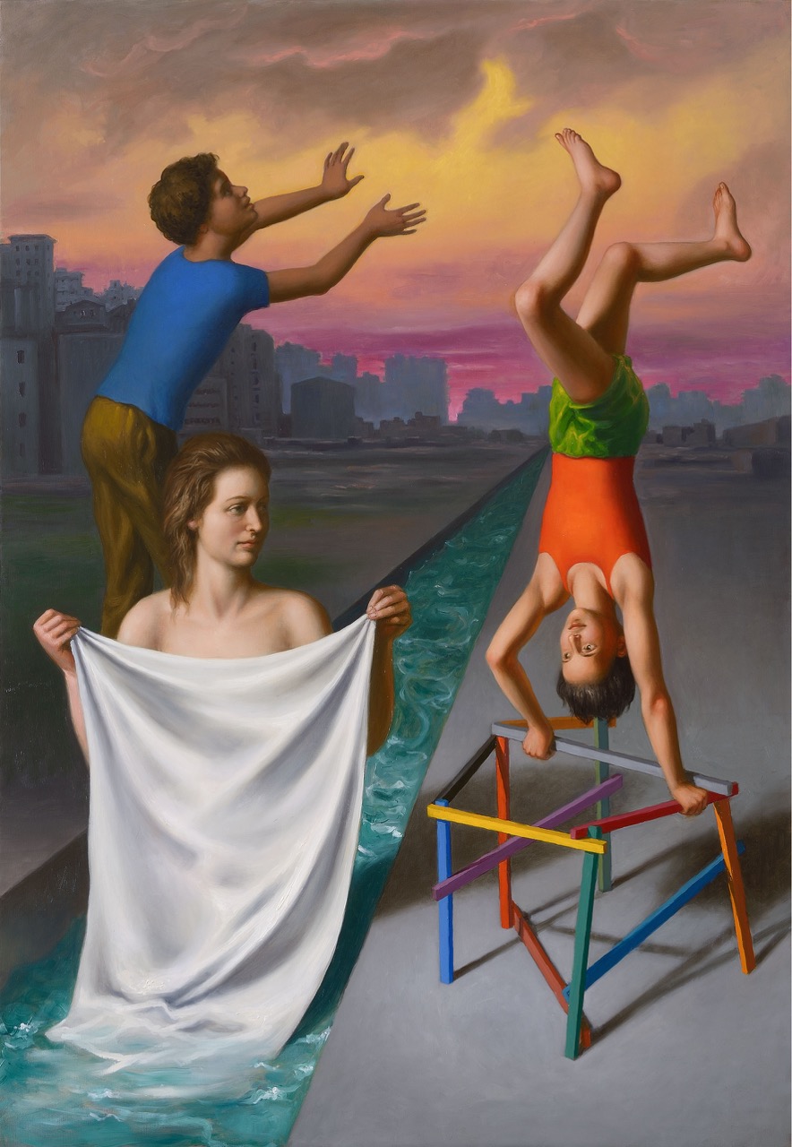 Stefano Di Stasio, Giochi serali (2019; olio su tela, 145 x 100 cm)
