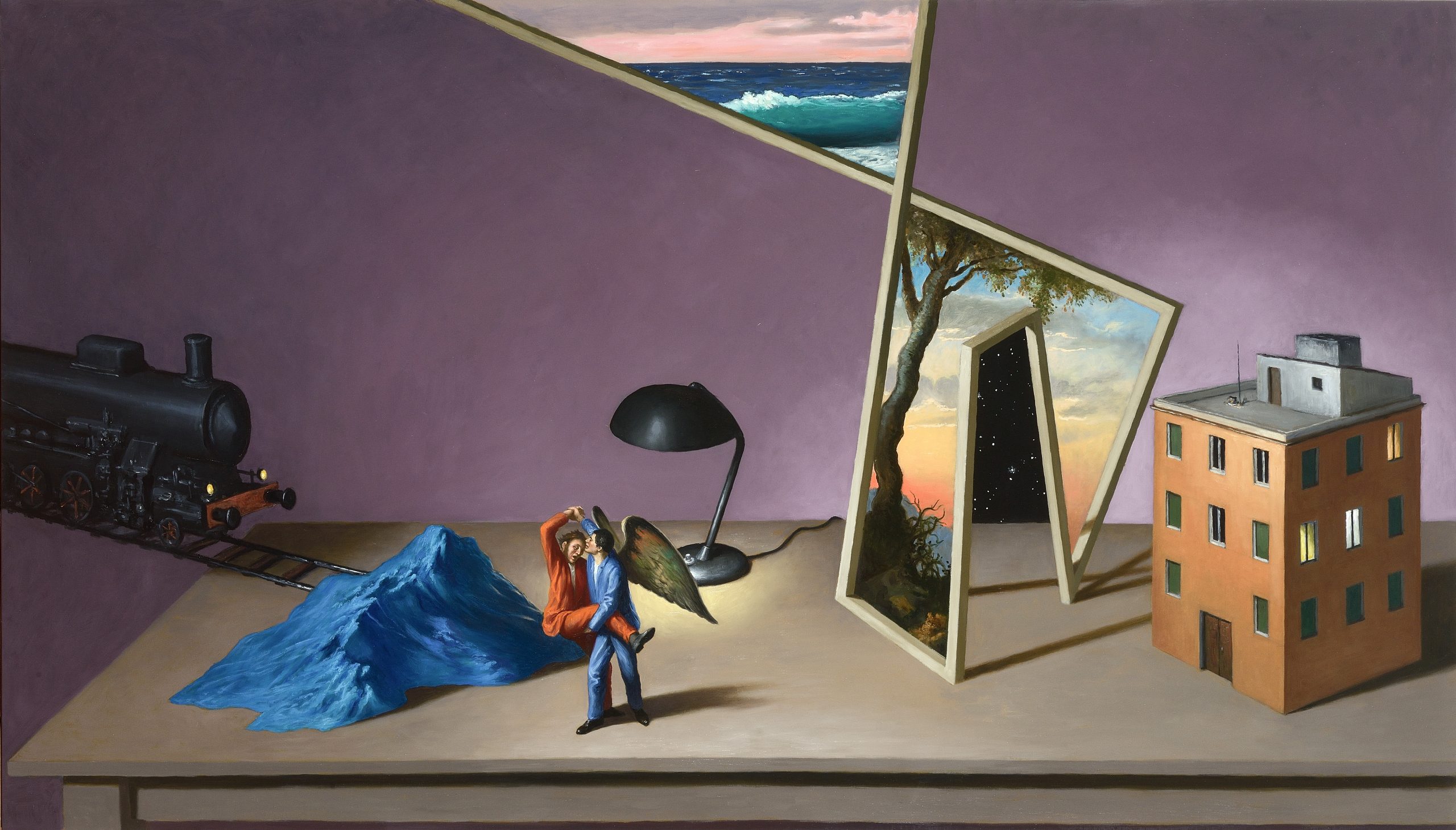 Stefano Di Stasio, Luci della sera (2020; olio su tela, 120 x 210 cm)
