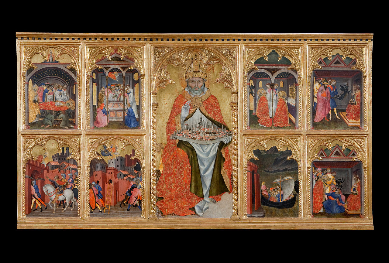 Taddeo di Bartolo, San Gimignano Enthroned, Stories of Life and Miracles (1401; tempera on panel; San Gimignano, Civic Museums, Pinacoteca)
