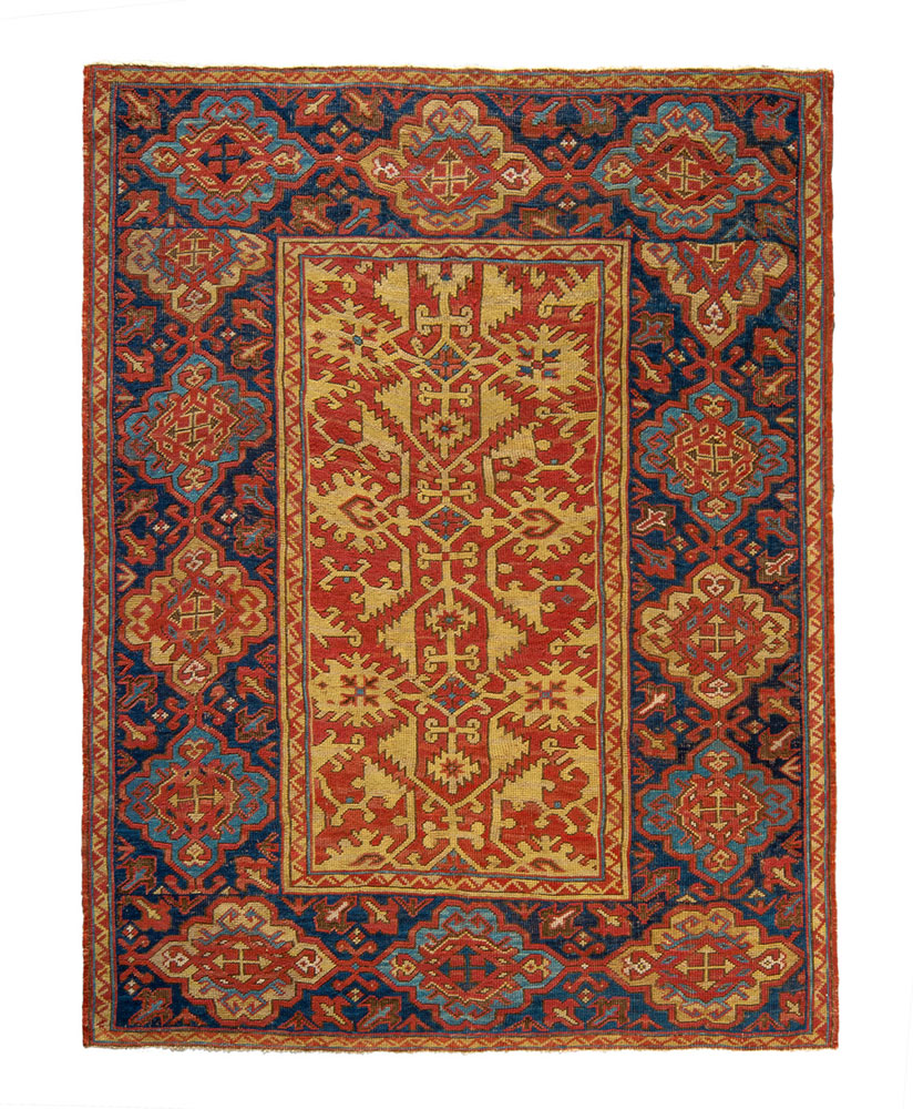 Tappeto “Lotto” (Anatolia centrale, metà del XVII secolo; 156 x 114 cm). Presentato da Mirco Cattai Fine Arts and Antique Rugs
