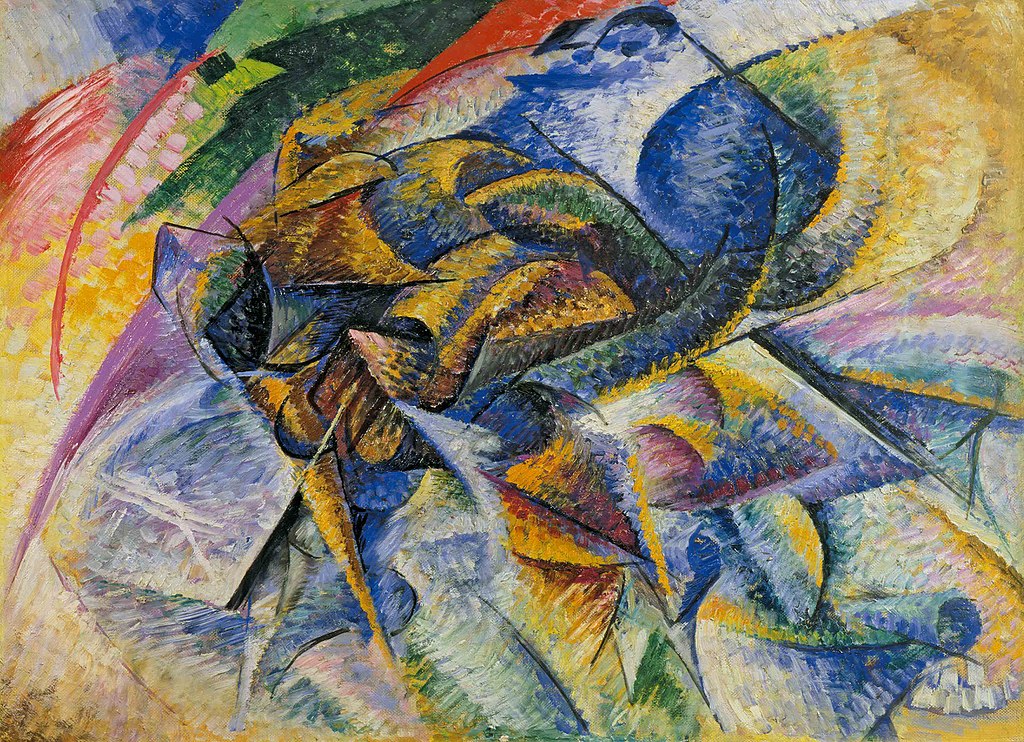 Umberto Boccioni, Dinamismo di un ciclista (1913; olio su tela, 70 x 95 cm; Collezione Mattioli, in deposito presso Collezione Peggy Guggenheim, Venezia) Umberto Boccioni, Dinamismo di un ciclista (1913; olio su tela, 70 x 95 cm; Collezione Mattioli, in deposito presso Collezione Peggy Guggenheim, Venezia)