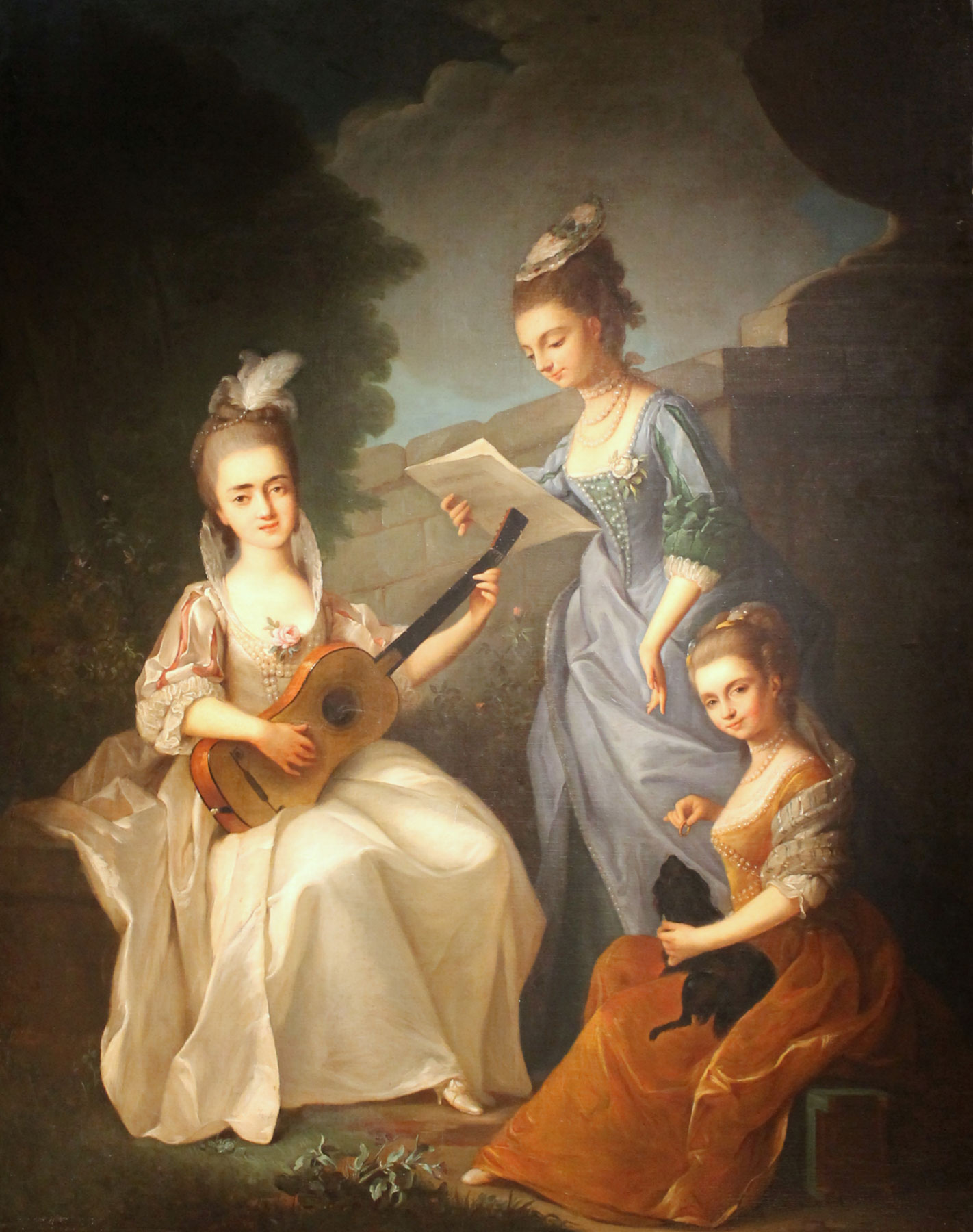 Violante Beatrice Siries, Tre dame in giardino (olio su tela, 148 x 110 cm; Firenze, Chiara Esposito)
