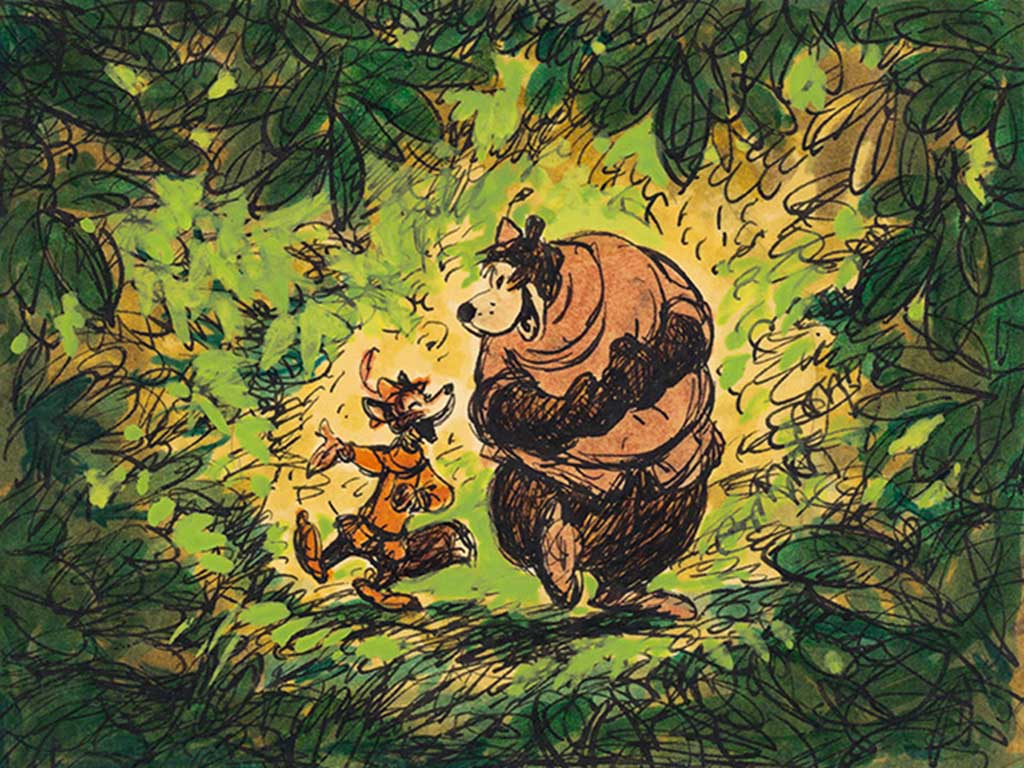 Disney Studio Artist, Robin Hood, Concept Art (1973; Guazzo, pennarello e inchiostro su carta)
 Disney Studio Artist, Robin Hood, Concept Art (1973; Guazzo, pennarello e inchiostro su carta)