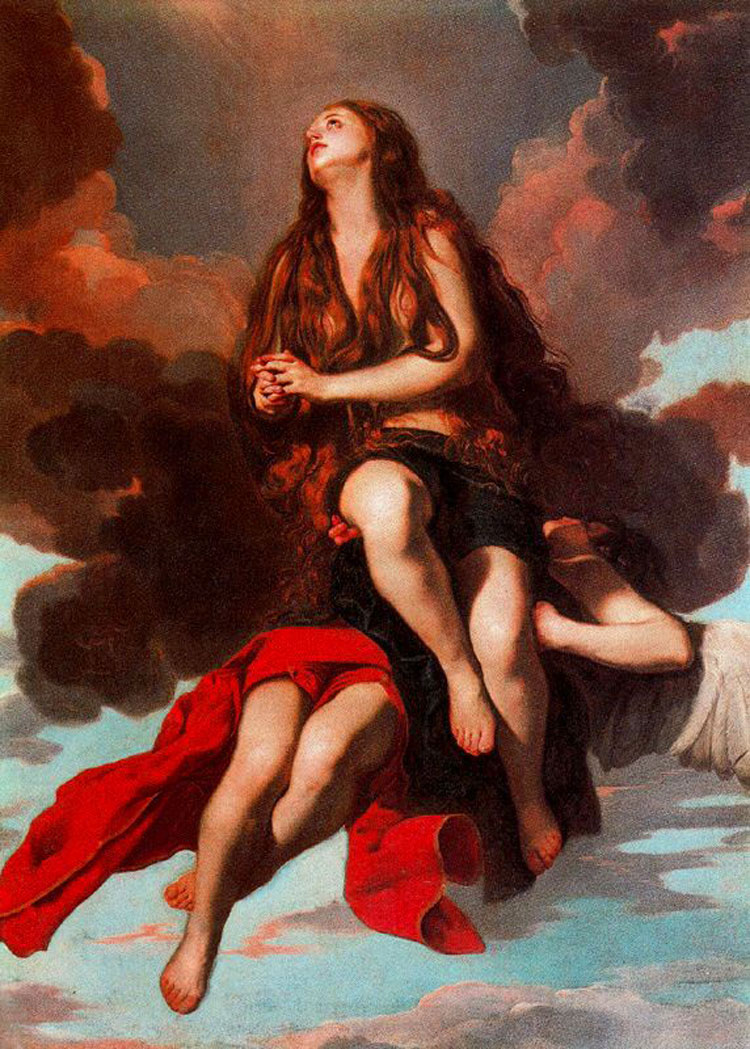 Guido Cagnacci, Maddalena portata in cielo (1642-1645 circa; olio su tela, 192,5 x 138,5 cm; Firenze, Palazzo Pitti, Galleria Palatina, inv. 1912 n. 75)
